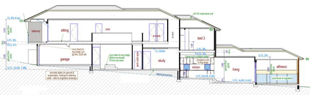 plan section showing steps down the slope